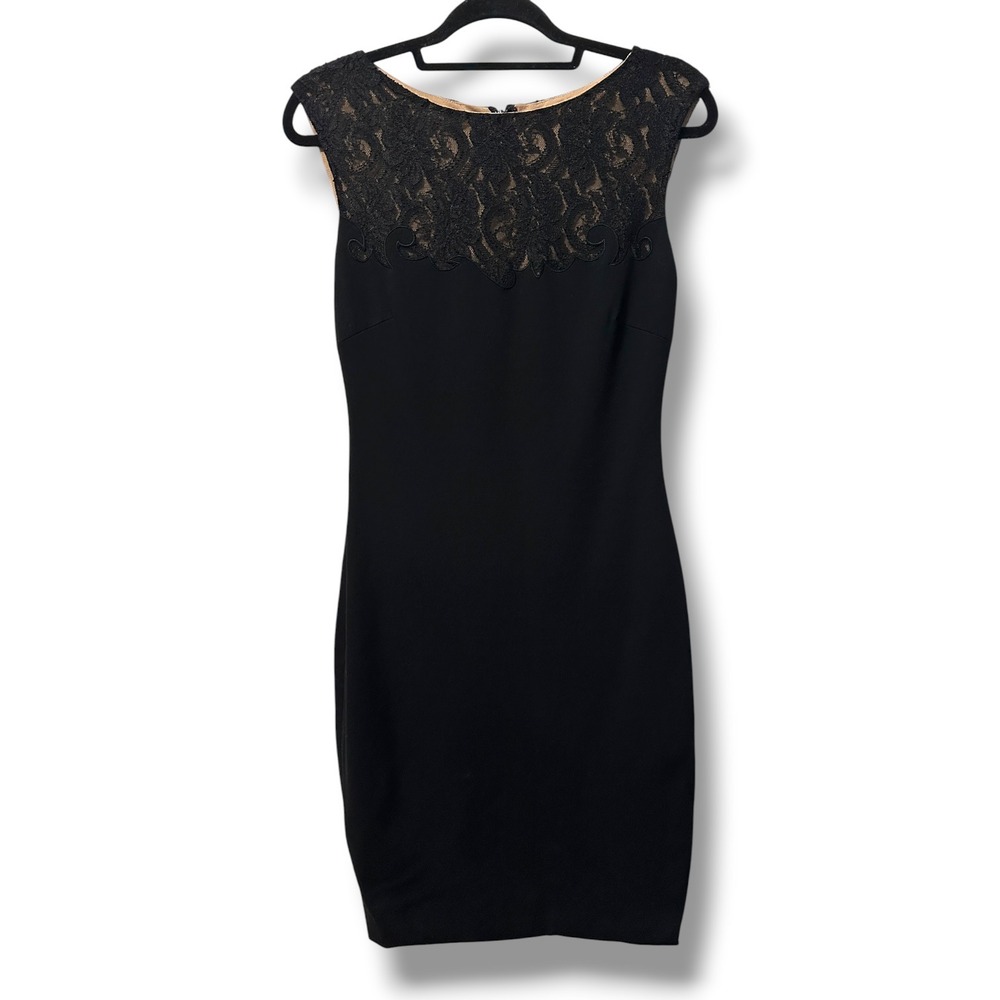 Cache Black Lace Illusion Yoke Sleeveless Sheath Dress 6 Cocktail LBD